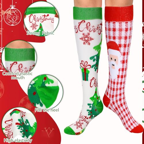 Suhine 10 Pairs Christmas Compression Socks - Long Knee High Holiday Socks for Women Men3