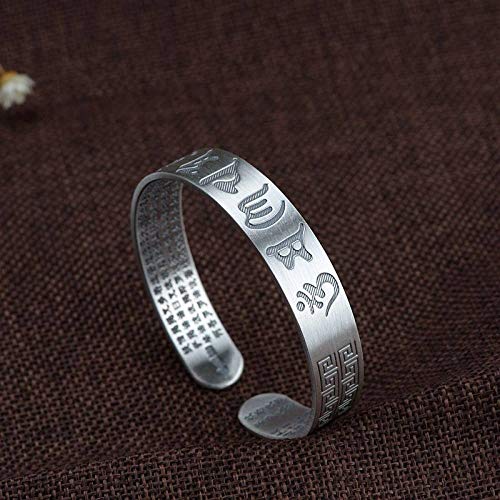 Bracelet argent S925 ouvert ajustable écritures bouddhistes vintage - 5