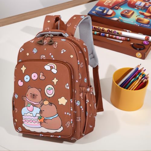 Capybara Cartoon schools Backpack Set for Children with Lunch and pencil cases4