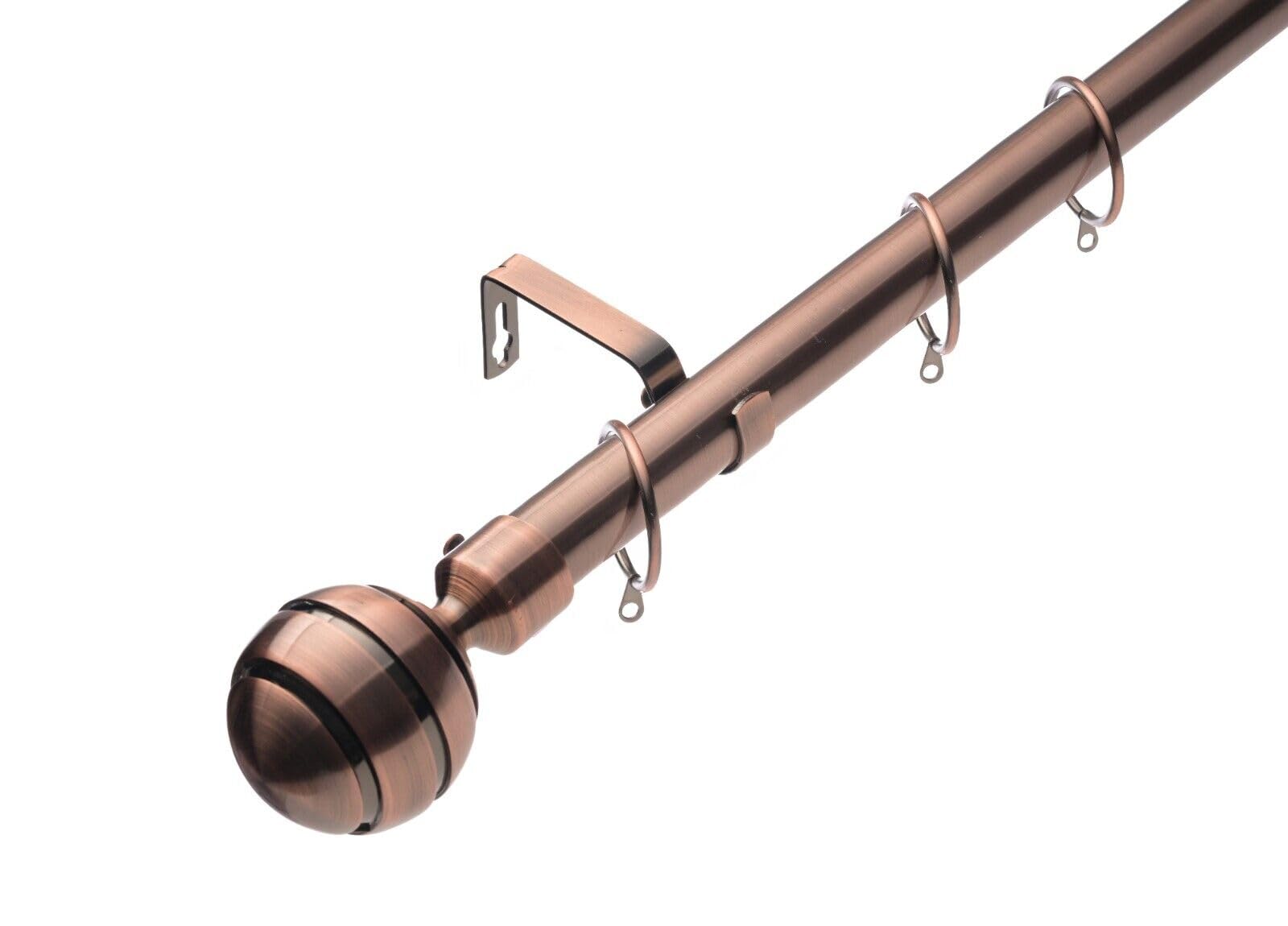 K Kestrel Antique Copper (Ribbed Ball Finial) 28Mm Antique Copper Extendable Metal Curtain Pole Set (Ribbed Ball Finial, 210-320 Cm)