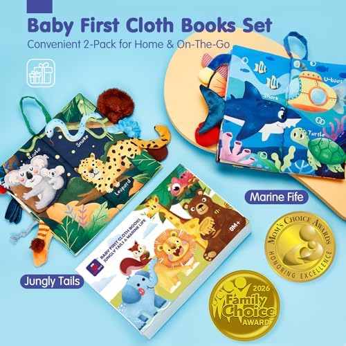 hahaland Baby Book Toy 0 3 6 12 Months - Set of 2, Touch and Feel First Crinkle Cloth Soft Book for Babies 0 Months, Baby Boy Girl Gifts for Newborn Infant 0 Months+