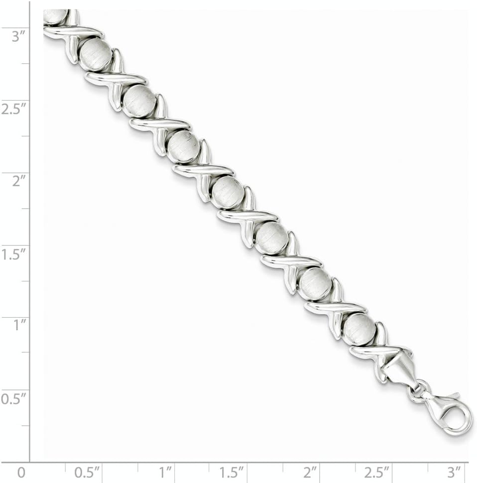 Solid 925 Sterling Silver Polished and Satin X and O XOXO Bracelet - with Secure Lobster Lock Clasp