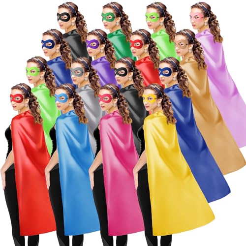 Leyndo 16 Sets Heroic Party Capes Masks for Adults Women Men Party Capes for Team Spirit Building Group Costume (Multicolor)