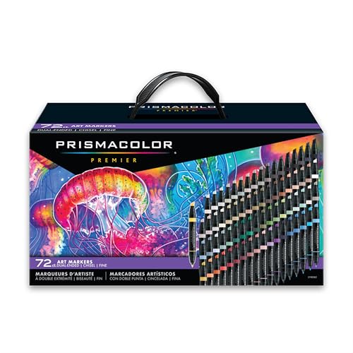 Prismacolor Premier Dual-Ended Art Markers, Chisel and Fine Tips, Assorted Colors, Set of 72 in Carry Case - Art Supplies, Alcohol-Based Ink, Coloring, Creative, Artist, Holiday Gift, Adult Coloring