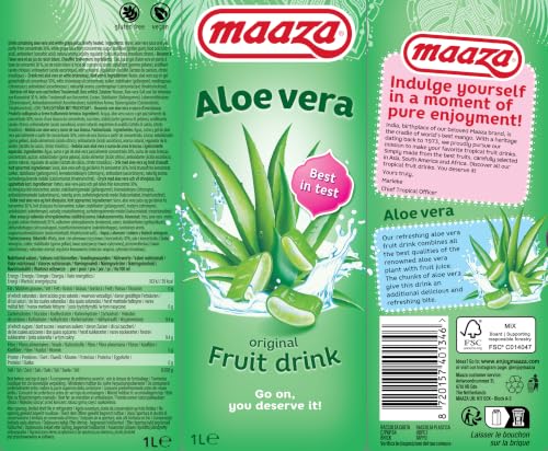 Maaza Aloe vera Fruit Drink, Aloe vera Fruchtsaft zum Genießen, 6x1l