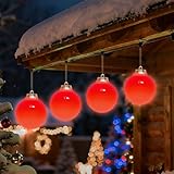 Lanpn 4 Pcs 5" Outdoor LED Ornament, Large Christmas Battery Powered Ball Lights, Xmas Tree Sphere Bulb Decor with Dark Sensor, Christmas Lighted Ornaments for Lawn Garden Yard Patio, Red