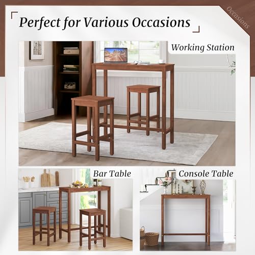 Taburetes de Bar de 26 Pulgadas, Juego de 2 Sillas para Barra, Asiento para Cocina y Encimera con Reposapiés, Taburetes de Madera de Acacia para Comedor, Cocina, Encimera, Café, Color Caoba miniatura 6