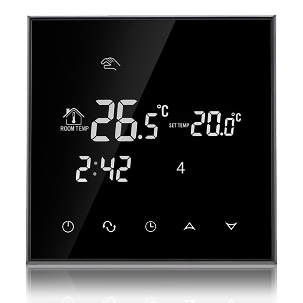 Beok TGT70-EP Smart Digital Programmable Electric Room Temperature Regulator Thermostat with Glass Touch Screen, 230V 16A, Black