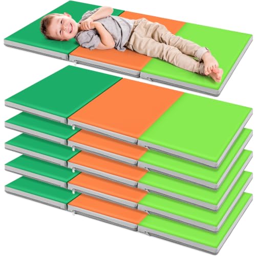 Image of Wesiti 5 Pcs Folding Kids Nap Mats for Preschool Daycare, 3 Section Folding Rest Mats Sleeping for Kids Toddler Nap 1 Inch Thick, Kindergarten School Classroom Supplies (Boy Color)