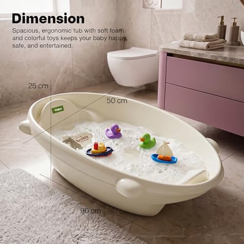 Image of Baybee AquaHug Baby Bath Tub for 0 to 5 Years | Ergonomic Bath Tub for Kids with Anti-Slip Base & Quick Drains | Sitting & Lying Babies Bather & Baby Bathing Tub for Boys Girls (White)