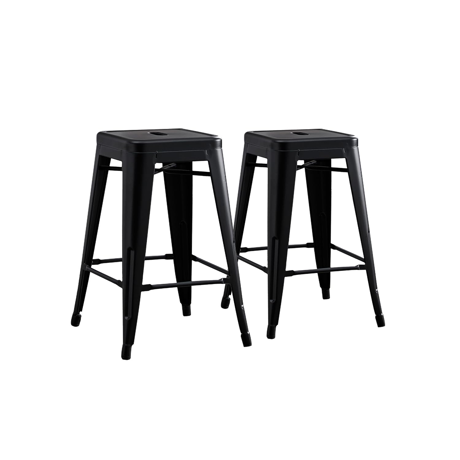 AC Pacific Modern Backless Light Weight Industrial Metal Barstool 4 Leg Design, 24" Seat Bar Stools (Set Of 2), Matte Black Finish