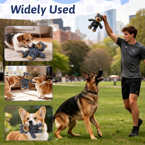 Image of Dog Companion For Heavy Chewers- Indestructible Robust Bear Dog Toy, Durable Squeaky Dog Toys For Heavy Chewers , Unbreakable Stuffed Plush Dog Toys For Aggressive Chewers (H-G-Navy+Oak+Purple)
