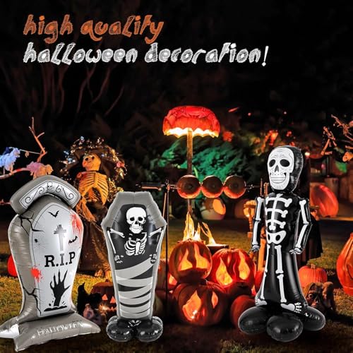 Image of Rozi Decoration Self Standing R.I.P Tombstone Balloon - 58 Inch Halloween Decoration with Feather Base for Graveyard Party Decor