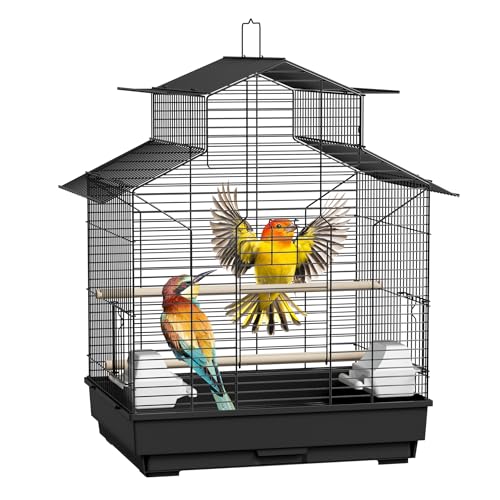 YRHome Vogelkäfig Wellensittichkäfig Metall 46 x36x62cm Großer Käfig für Wellensittiche, Kanarienvögel & Exoten mit praktischem Dach zum Öffnen, 2 Futterhäusern, 2 Sitzstangen & abnehmbarem Kotblech