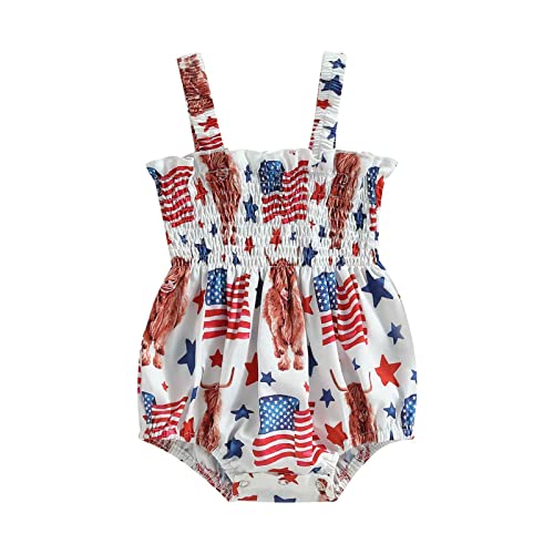 Image of Fourth of July Baby Girl Outfit American Flag Sleeveless 4th of July Romper Newborn Independence Day Clothes