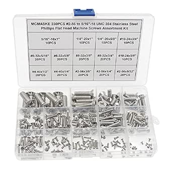 MCMASKE 255-Piece Stainless Steel Button Head Socket Cap Screws Assortment Kit - #2-56 To 5/16-18 UNC, 304 Grade - View #13