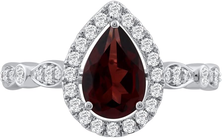 Women’s 14k Pear Shape Maroon Garnet & Diamond Engagement Ring 1.69