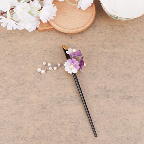 Pixnor Vintage Flower Hair Stick, Flor Design Madeira feito à mão Chopstick de cabelo com franja est