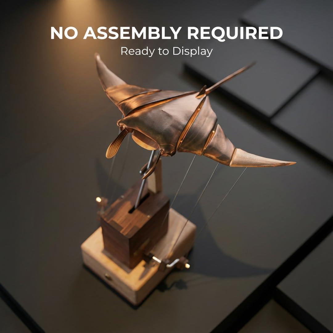 Escultura cinética de madera hecha a mano de manta raya, decoración de escritorio de autómatas de movimiento fluido, accesorio de oficina de madera de nogal maciza, regalo único de relajación para
