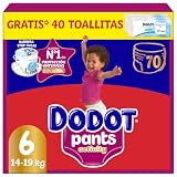 Dodot Activity Pants Pañal-Braguita Talla 6, 70 Pañales, 14kg - 19kg, Con Barrera STOP Fugas Que Ayuda A Prevenir Fugas Traseras