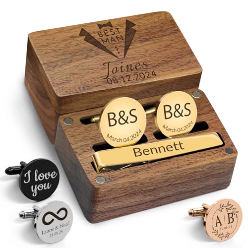 Mancuernillas y pasador de corbata personalizados para hombre miniatura 1