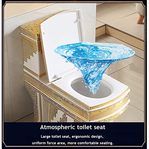 Inodoro Dorado de Cerámica con Diseño Mosaico, Lujo Ligero, Descarga Silenciosa Super Swirl, Ideal para Hogar, Hotel, Ktv, Dorado 305mm miniatura 6