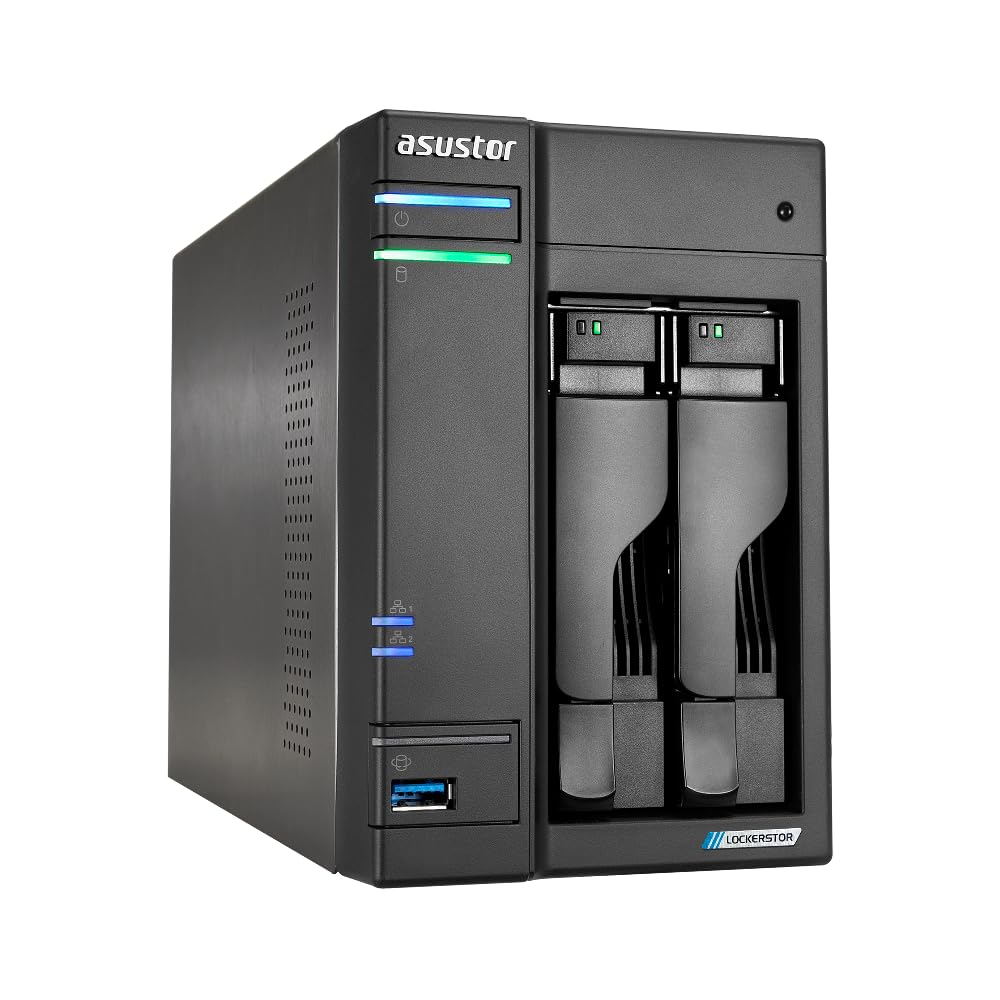 Asustor / DiscTech 10TB NAS Bundle: Lockerstor 2 Gen2 AS6702T NAS Server with 2x4TB SATA HDD and 2x1TB NVMe M.2 SSDs, 8GB RAM, Dual 2.5GbE LAN Ports