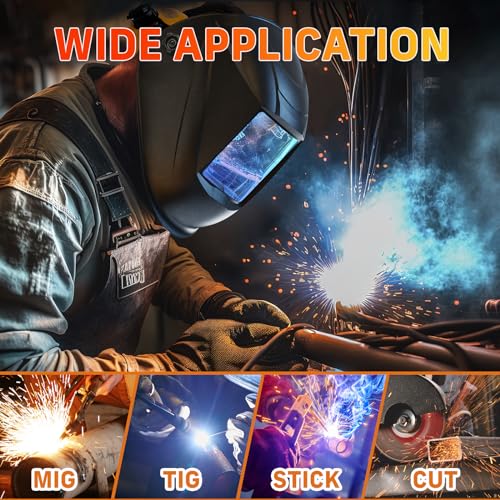 Large Viewing Auto Darkening Welding Helmet with Solar Rechargeable Power and 4 Arc Sensors – Fits TIG, MIG, and ARC Welding
