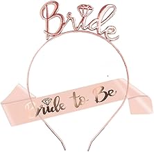 Pop The Party Women’s Bride to Be Crown Tiara and Bride to Be Sash Crystal Rhinestone Tiara Headband for Wedding Bridal Shower (Rose Gold)