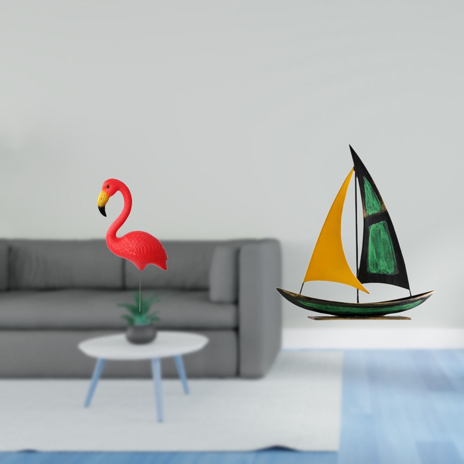Enakshi® Flamingo Garden Stake Sculpture and Iron Sailboat Tabletop Ornament Decorative Figurine for Holiday Spring Fairy Garden Yard Art Centerpiece-image-7