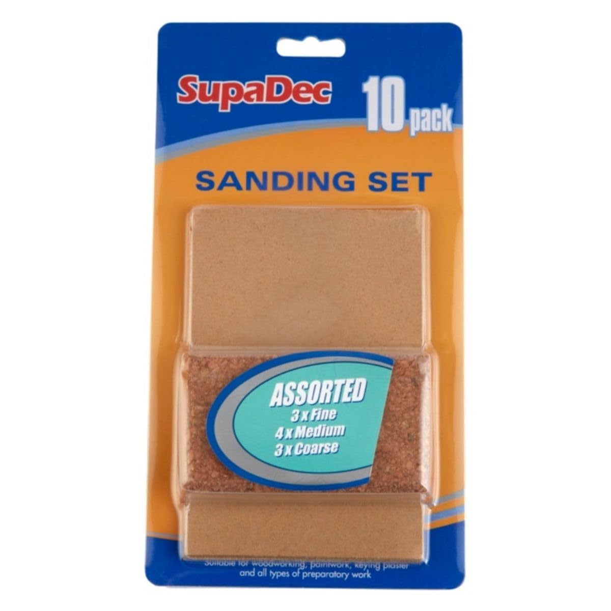 SupaDec Sanding Block with 10 Sanding Sheets | Cork Sanding Block for Woodworking – Paint Preparation – Plaster Keying & DIY Surface Finishing | General Purpose Hand Sanding Block & Sheets Set