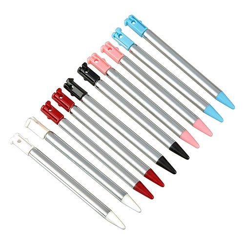 HKING 3DS RETRACTABLE STYLUS PEN Compatible With NINTENDO 3DS Retractable Stylus , Metal[10pc-Wht/Bk/Red/Pk/Blue],10x Black Plastic Touch Screen Stylus Pen for Nintendo 3DS