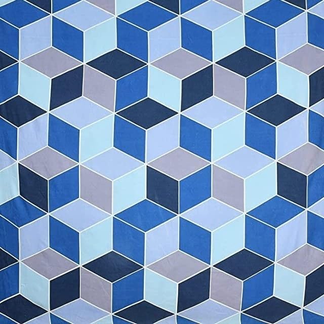 Image of Glace Cotton Single Bedsheet 60x90 Inches with 1 Pillow Cover - Blue Geometric 3D Cube Pattern Sheet - Soft Flat Bedsheet for Single Bed Kids Room Hostel Decor - Blue Geometric