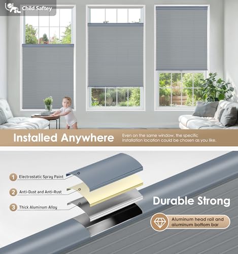 Image of LazBlinds No Drill Cordless Cellular Shades, 23 inch W x 48 inch H, Dark Grey