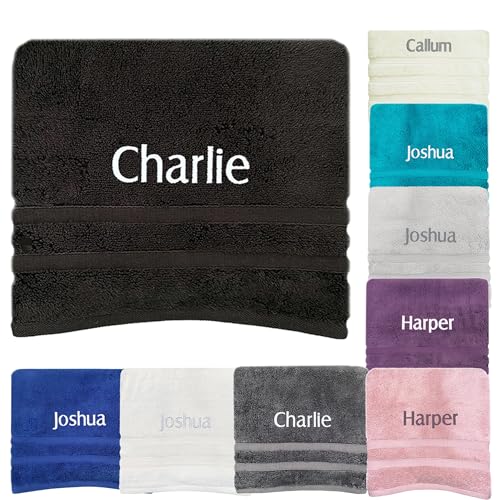 JJLC Personalised Bath Hand Towels Sets Embroidered Name (Bath Towel, Black) - Cosy Home Interiors JJLC Personalised Bath Hand Towels Sets Embroidered Name (Bath Towel, Black)