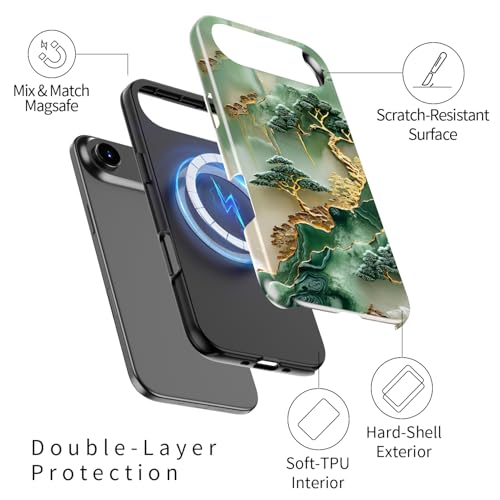Image of Goodon for iPhone Air Case Cute - Wireless Charging Compatible - Dual-Layer Hard Shell + Silicone Cover - Protective Phone Case with Trendy Designs for Women - Gold Inlaid Jade Carving