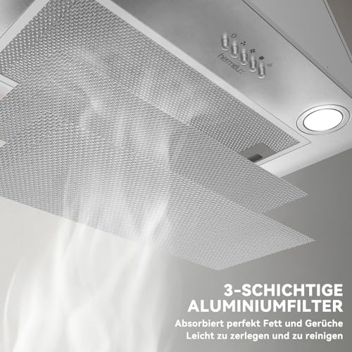 Dunstabzugshaube 50 cm Hermitlux mit 750 m³/h Luftdurchsatz und 60 dB
