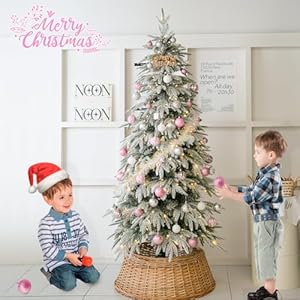 6ft slim flocked christmas tree pre lit w 398 premium pepvc tips 160 warm white led lights skinny noble artificial christmas tree easy assembly for home corner narrow place  urban country home decor