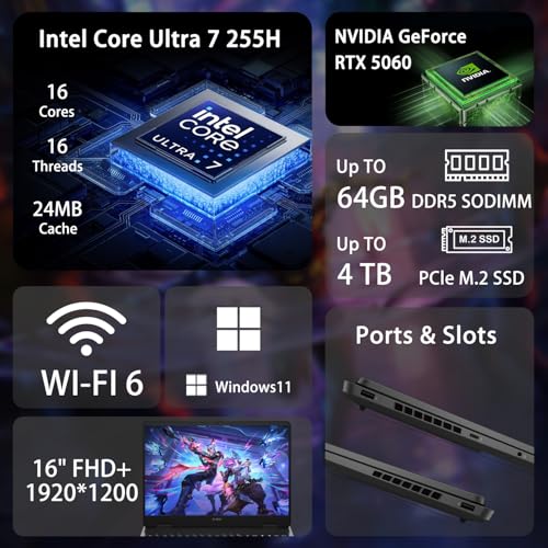 Image of HP OMEN 16 Ultra Slim RTX 5060 2025 AI Gaming Laptop,16 inch FHD+144Hz,Intel Ultra 7 255H(Beats Intel i7-14700),64GB DDR5 RAM,4TB SSD,RGB Backlit Keyboard,W11H,Bundle with PCO Laptop Cooler