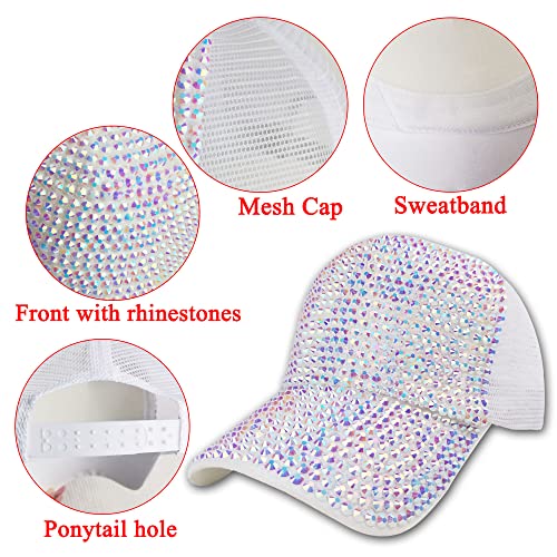2 Pack Baseball Caps Bling Glitter Diamond Crystals Women Studded Rhinestone Shining Twinkling Adjustable Ladies Summer Beach Travel Sun Visor Golf Party Hat(Blue,Pink) #TOP2