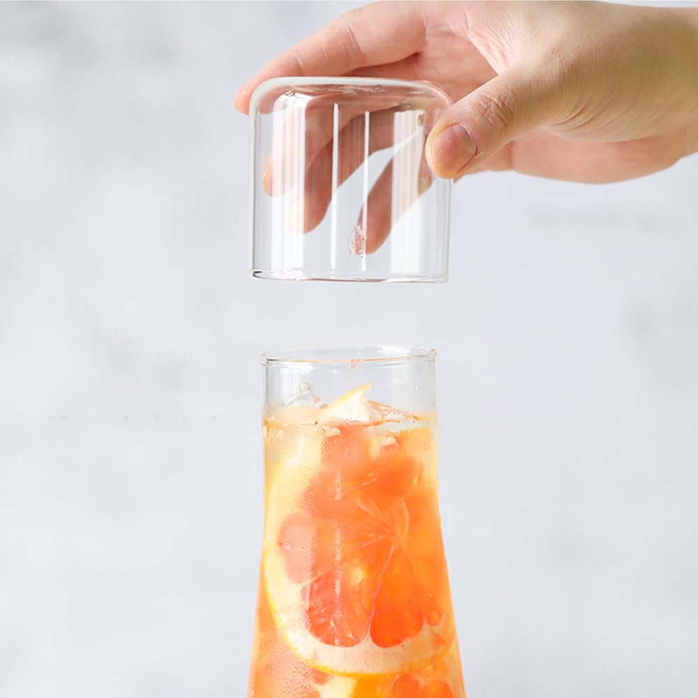 Juego de jarra de agua y vaso de 850 ml para dormitorio, jarra de agua transparente de noche con vidrio, jarra de agua de mesita de noche y vaso con tapa, recipiente de enjuague bucal de baño