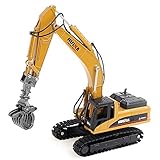 HuiNa 1/50 Scale Diecast Timber Grab Excavator Engineering Vehicle Model Toys for Kids