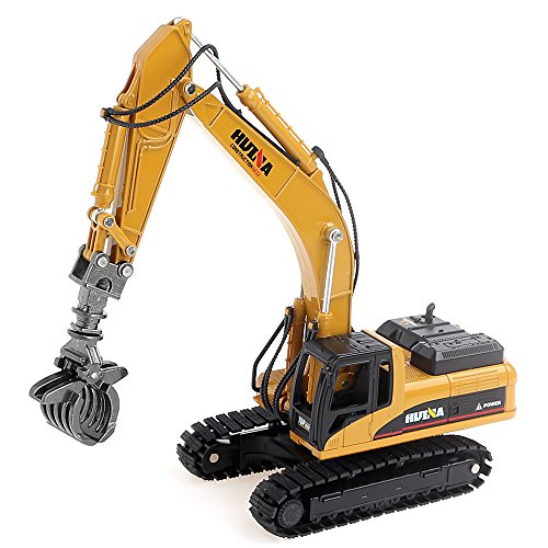 HuiNa 1/50 Scale Diecast Timber Grab Excavator Engineering Vehicle Model Toys for Kids