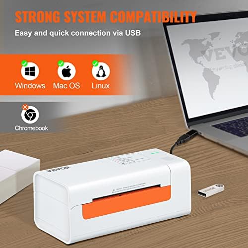 VEVOR Thermal Label Printer, 4x6 Label Printer, Thermal Label Maker with Automatic Label Recognition, Support Windows/MacOS/Linux, Compatible with Amazon, eBay, Etsy, UPS,etc