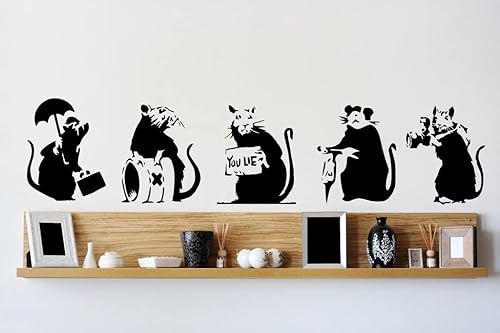 Miniatura 2 de Banksy Collection of RATS x 5 Graffiti Art  Calcomanías de pared grandes de vinilo