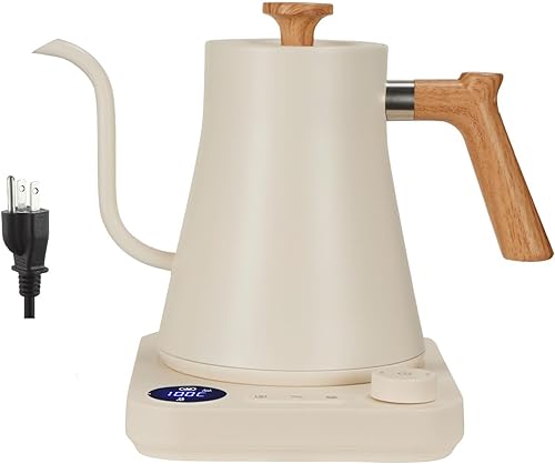 Hervidor eléctrico inteligente de cuello de cisne con control de temperatura, cafetera y té profesional con hervir rápido (blanco, enchufe de EE.