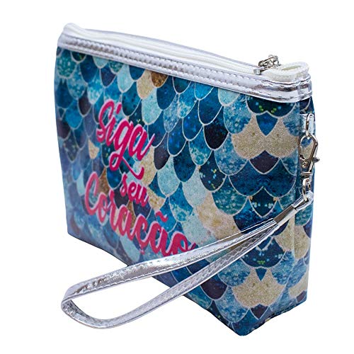 Necessaire Escamas Sereia Siga Seu Coração 17x7x22.5cm