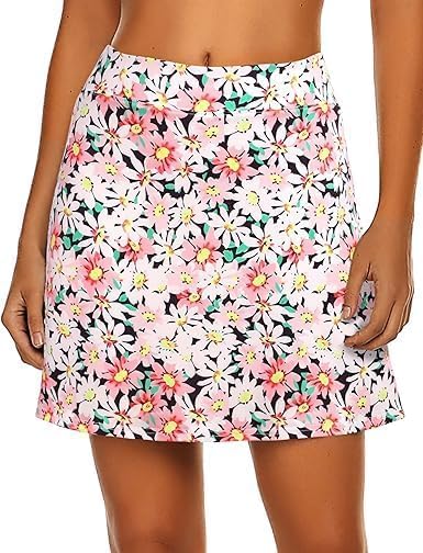 Image of Nora Nico Women's & Girls High Rise Flared Skorts Stretchy Opaque Skater Skirts with Shorts with Side Pocket