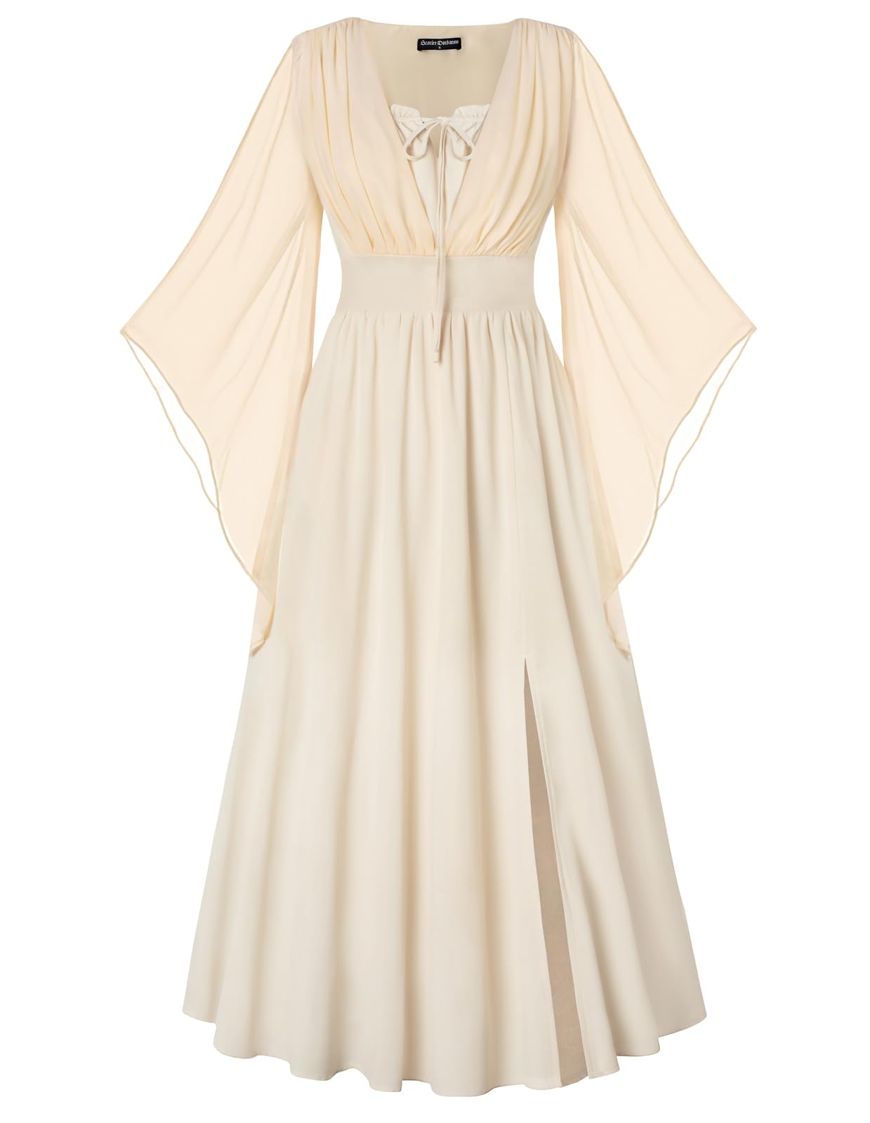 SCARLET DARKNESS Damen Renaissance Kleid 3/4 Ärmel Hohe Taille Schlitz vorne Sommerkleid V-Neck Mittelalter Maxi Kleider