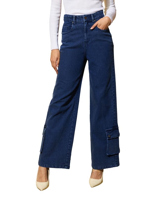 Image of barcino Blue Washed Hem Pocket Stretch Straight Jeans